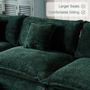 GNIXUU 112" Oversized Sectional Sofa Cloud Couch for Living Room, Modern Chenille L Shaped Couch, Comfy Boucle Modular Sofa Sleeper with Moveable Ottoman & Memory Foam(Emerald)