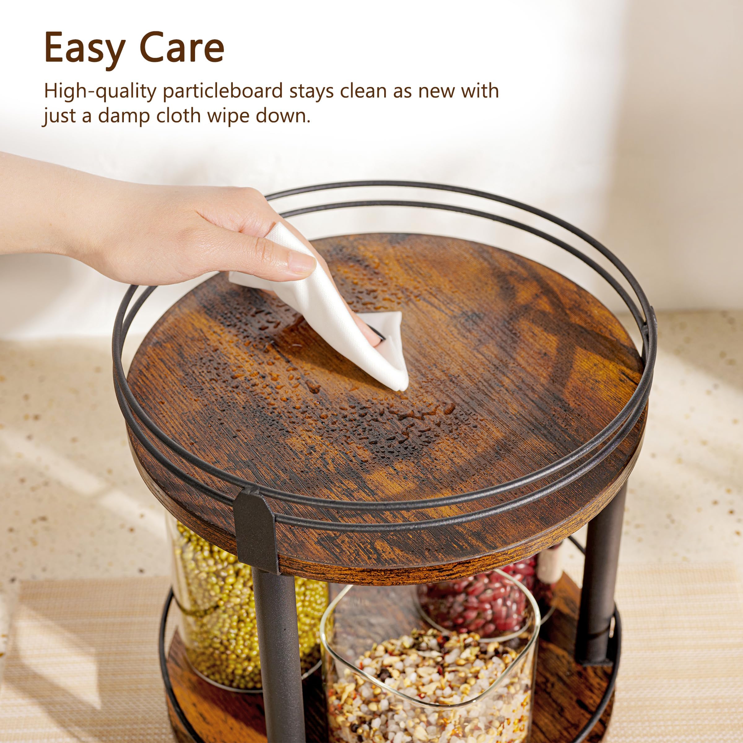 Creso hom Lazy Susan Organizer 2 tier Rotating Spice Racks, Lazy Susan 360 Degree Turntable Spice Holder Rack for Cabinet and Kitchen Countertop, Rustic Brown