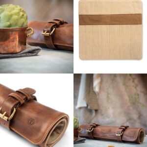 Angus Stoke knife roll bag, genuine buffalo leather - chef's knife bag with 7 slots + extra accessories bag Soeren (Mahogany)