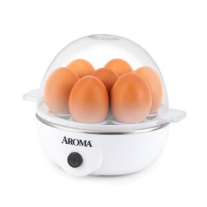 aroma® overly easy egg cooker, steamer, and electric egg poacher | xl capacity egg steamer fits 7 eggs