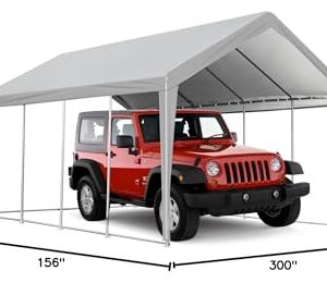 ACONEE Carport 13×25 FT Heavy Duty Car Canopy with Ventilated Windows, Removable Sidewalls & Zipper Doors, Portable Garage Boat Shelter Tent Outdoor, Waterproof All-Season Tarp for SUV, Car, Truck