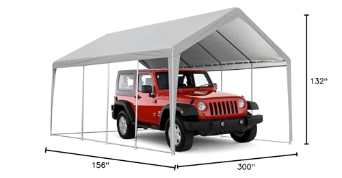 ACONEE Carport 13×25 FT Heavy Duty Car Canopy with Ventilated Windows, Removable Sidewalls & Zipper Doors, Portable Garage Boat Shelter Tent Outdoor, Waterproof All-Season Tarp for SUV, Car, Truck