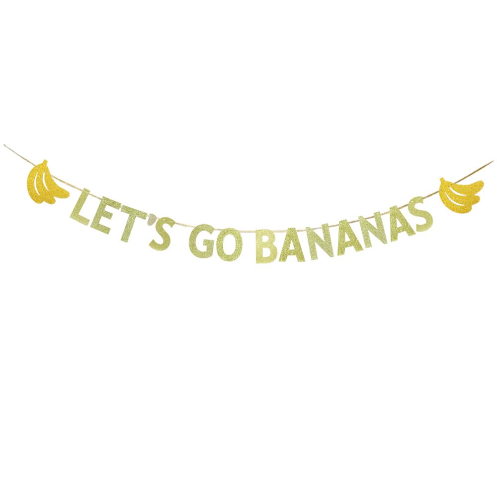 JENSENLIN Lets GO Bananas Letter Banner,Twotti Frutti Birthday Decorations,Banana Theme Birthday Banner for Fruit Birthday Party Decor,Gold Glitter.