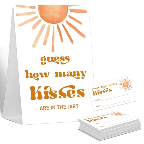 Guess How Many Game Guess How Many Kisses Game, 1 Standing Sign and 50 Cards, Here Comes the Sun, Sunshine Gender Neutral Baby Shower Decoration, Gender Reveal Party, Bridal Shower Favor Supplies-LT9