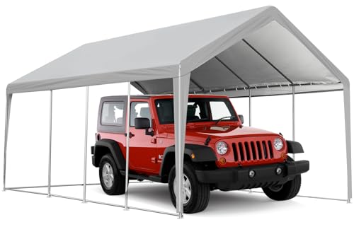 ACONEE Carport 13×25 FT Heavy Duty Car Canopy with Ventilated Windows, Removable Sidewalls & Zipper Doors, Portable Garage Boat Shelter Tent Outdoor, Waterproof All-Season Tarp for SUV, Car, Truck