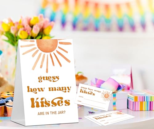 Guess How Many Game Guess How Many Kisses Game, 1 Standing Sign and 50 Cards, Here Comes the Sun, Sunshine Gender Neutral Baby Shower Decoration, Gender Reveal Party, Bridal Shower Favor Supplies-LT9