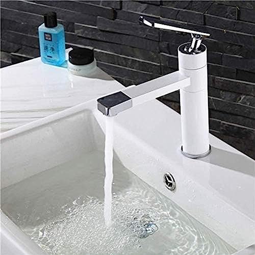 Kitchen Taps Kitchen Tap Faucet White Spray Painting Bath Sink Faucet Bathroom Cold and Hot Faucet Crane with 360 Rotating Aerator