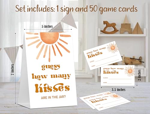 Guess How Many Game Guess How Many Kisses Game, 1 Standing Sign and 50 Cards, Here Comes the Sun, Sunshine Gender Neutral Baby Shower Decoration, Gender Reveal Party, Bridal Shower Favor Supplies-LT9