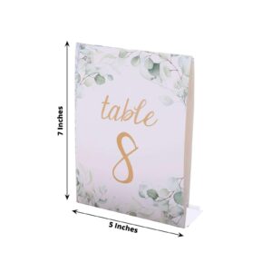 Efavormart 25 Pack White Green Double Sided Paper Wedding Table Numbers with Eucalyptus Leaves and Gold Foil Numbers Print, 7" Free Standing Table Sign Cards 1-25