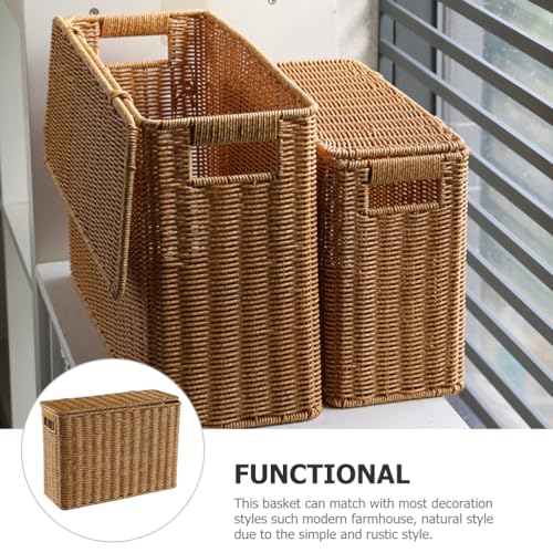 OSALADI Narrow and Tall Storage Box with Lid Book Baskets Narrow Holder Sundries Organizer Toy Baskets Basket with Lid Weave Sundries Basket Plastic File Rack To Weave