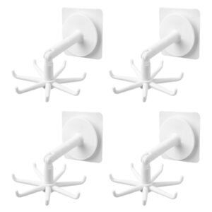 increway 360° rotating folding hook, 4pcs 7-claw nail-free rotating shelf self adhesive kitchen utensil hooks for kitchen bathroom，white