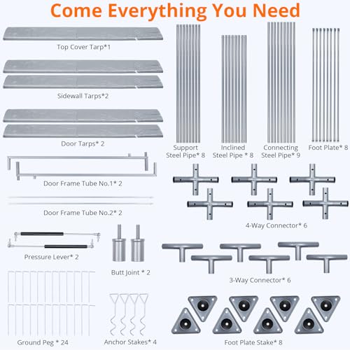 ACONEE Carport 10×20 FT Heavy Duty Car Canopy Storage Shed, Portable Garage Party Tent with Removable Sidewalls & Doors, Reinforced Triangular Beam, All Metal Frame, Garage Shelter Waterproof, Grey