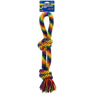 petsport kaleidoscope rope x-large knot tug 22" dog chew & rope toy | perfect for tug of war | bright rainbow colors | durable & stretchy jersey material