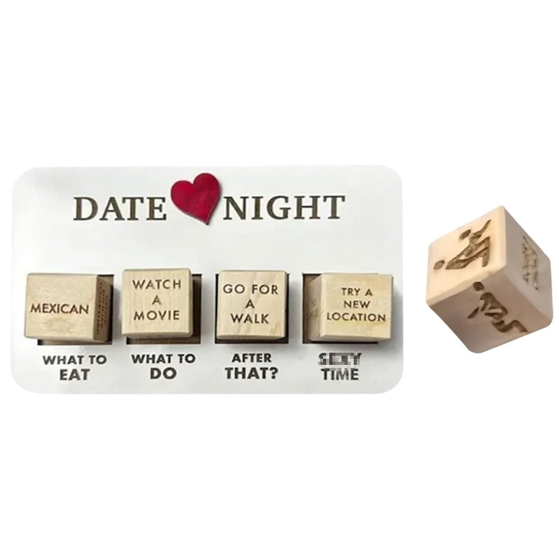 Date Night Dice Ideas - Wooden Dice Couples Gifts - Bridal Shower Christmas Anniversary Wedding Gift for Boyfriend Husband