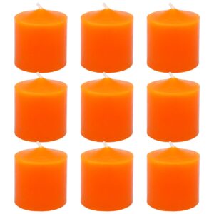 orange votive candles, 9 packs unscented small fall votives for thanksgiving day wedding, holiday party, home (8 hour), 1.5" d x 1.25" h