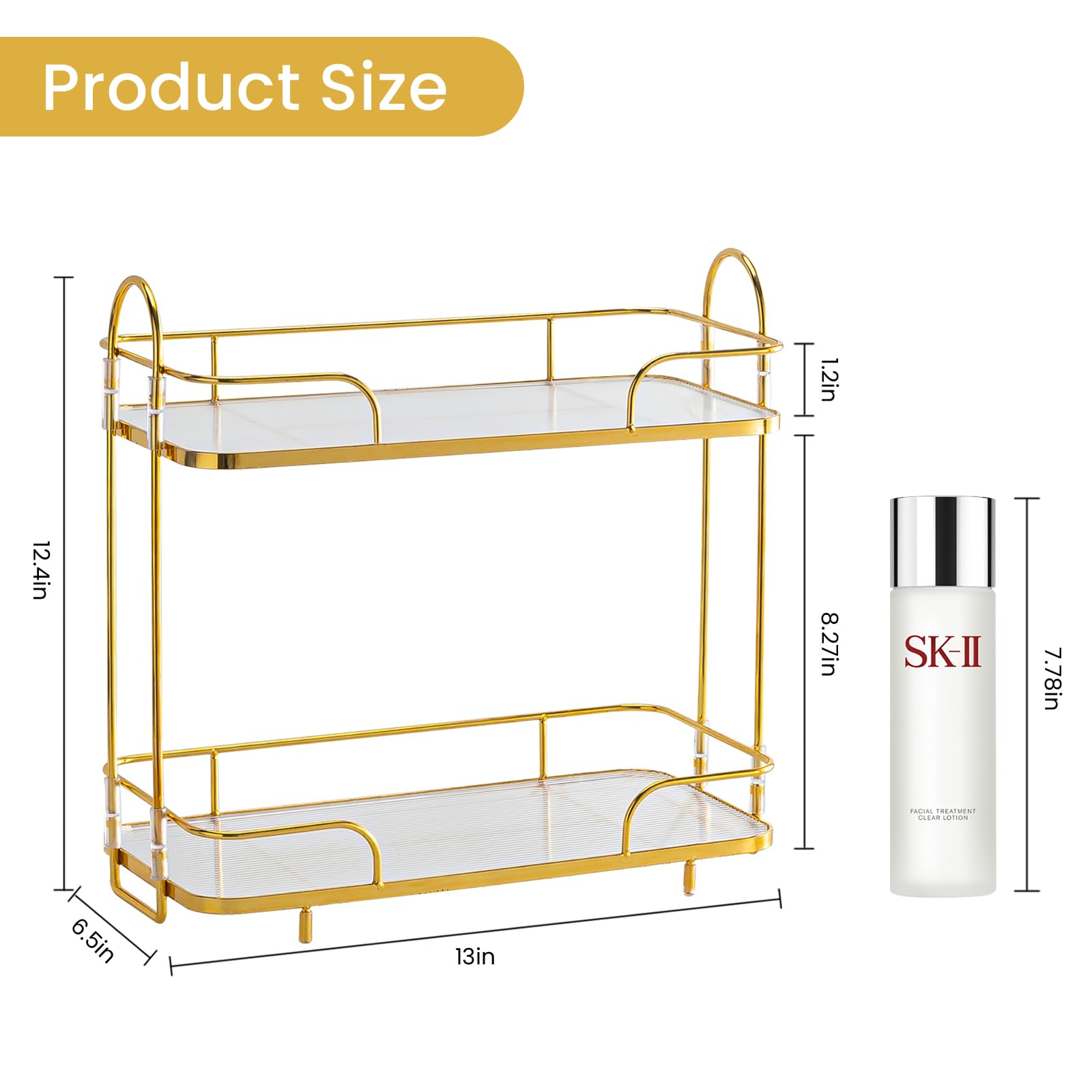 MYXLINK 2 Tier Bathroom Counter Organizer, Luxury Bathroom Organizer Countertop Cosmetic Display Trays for Skincare, Perfume Storage (Gold)