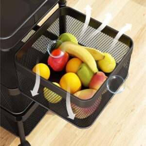 CLAYHU Rotating Storage Rack with Lockable Casters & Stainless Steel Removable Storage Basket Fruit and Vegetable Storage Rack for Kitchen Bathroom Storage Basket Rack Bedroom (Black, 5 Tier)