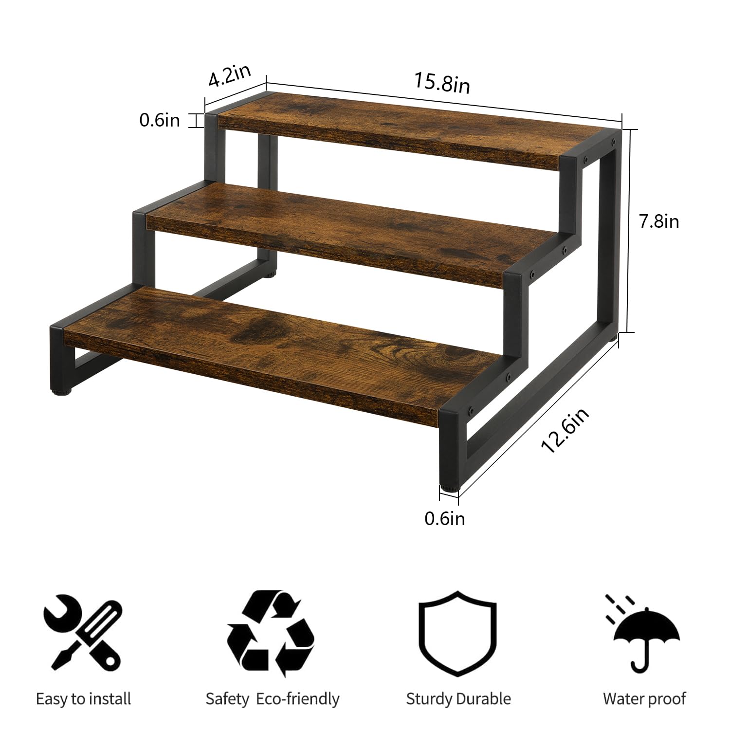 YINMIT Spice Rack Organizer for Countertop, 3 Tier Kitchen Counter Shelf, Wooden Tiered Display Stand Riser Shelf