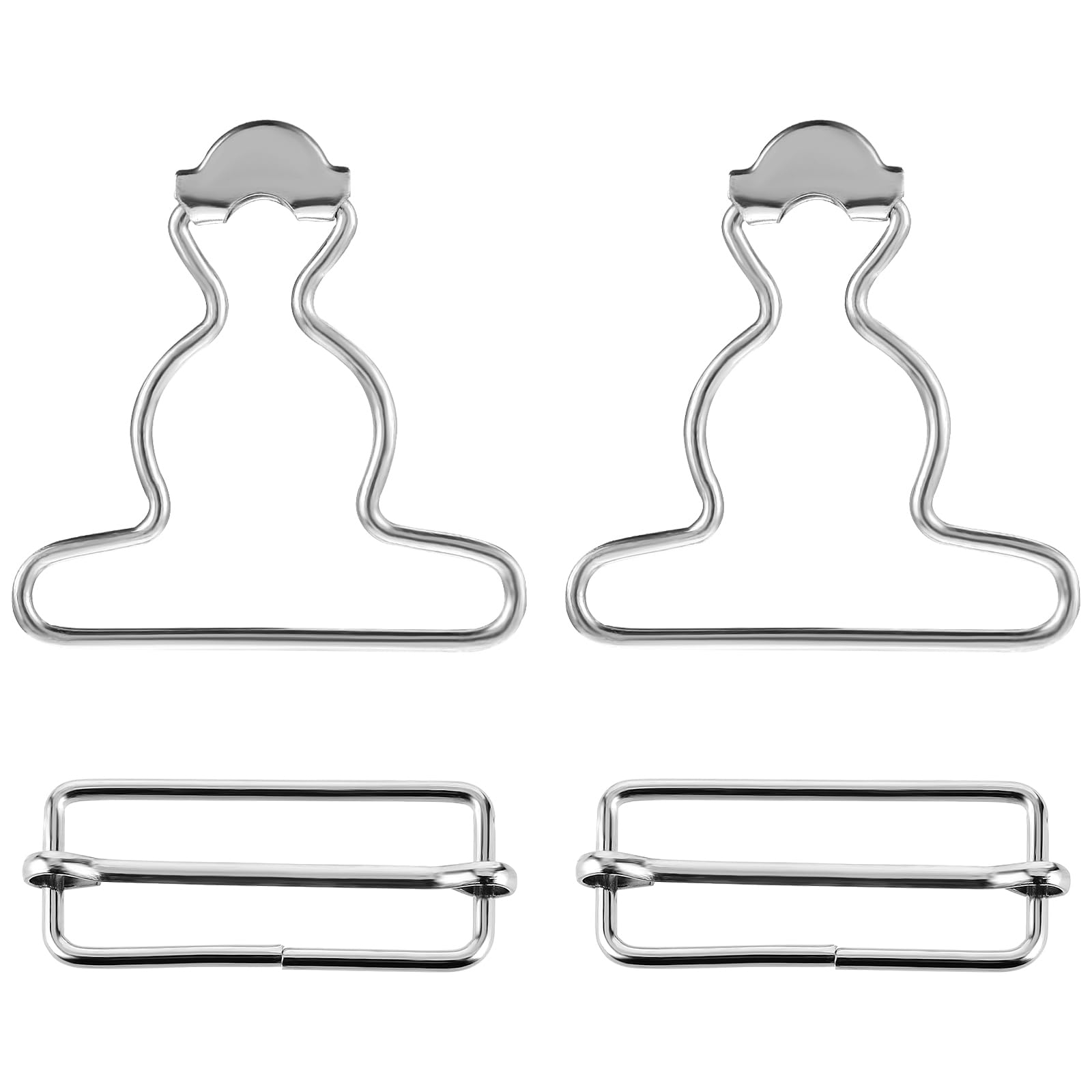 Lusofie 2 Pairs Metal Overall Buckles Suspender Clips Buckle with Rectangle Buckle Adjustable Overall Bib Clips Replacement No-Sew Button for Pants Trousers Jeans Jacket (Silver)