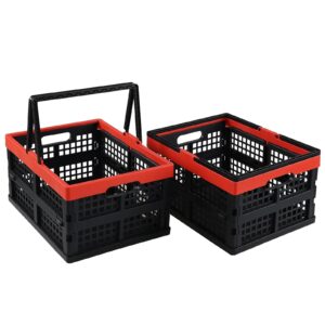 xyskin collapsible reusable plastic grocery shopping baskets, foldable storage crates with handles, 2-pack