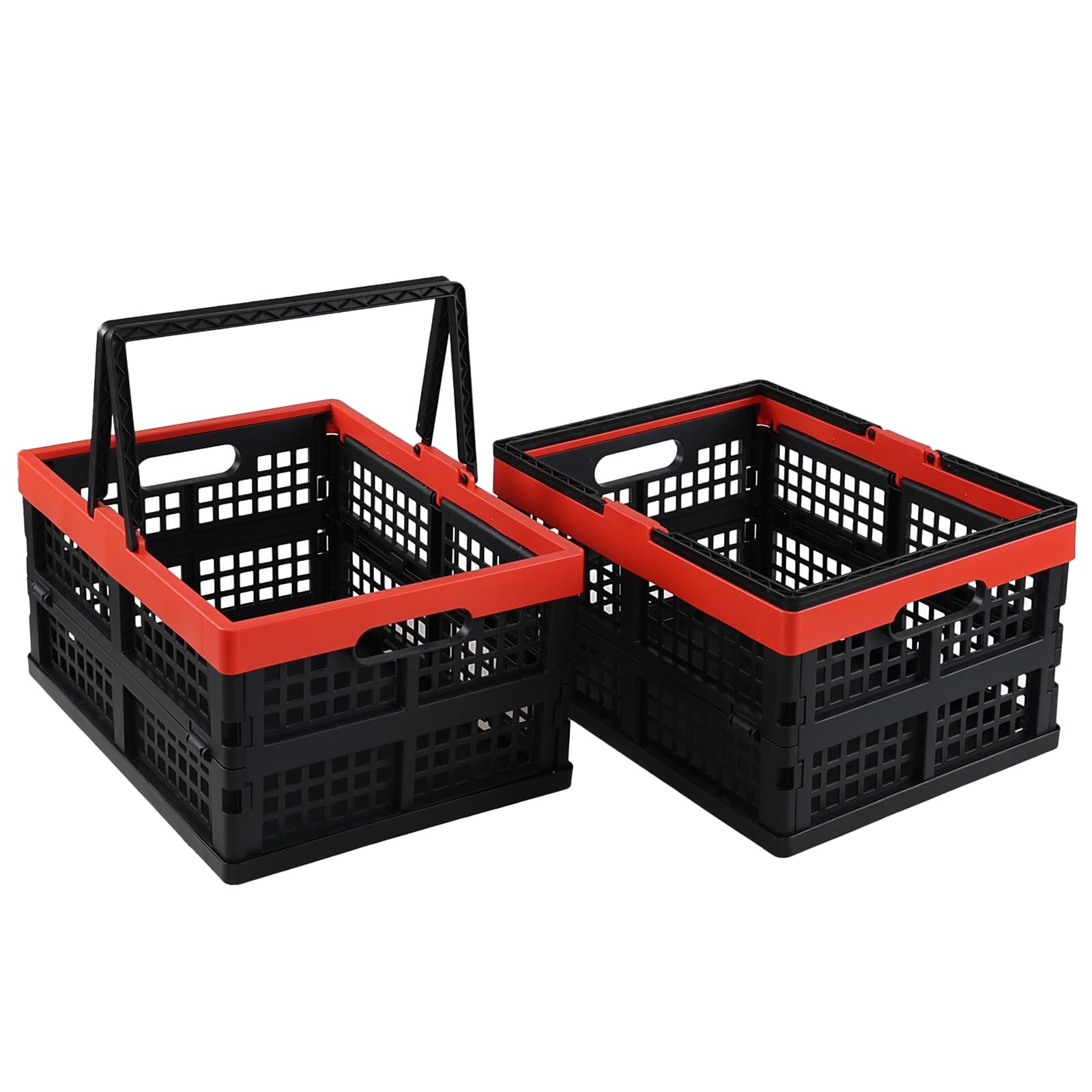 Xyskin Collapsible Reusable Plastic Grocery Shopping Baskets, Foldable Storage Crates with Handles, 2-Pack