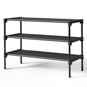 kitsure shoe rack - premium non-woven shoe rack shelf, shoe organizer for closet, entryway, garage & corridor, sturdy & durable long stackable shoe shelves, medium, black