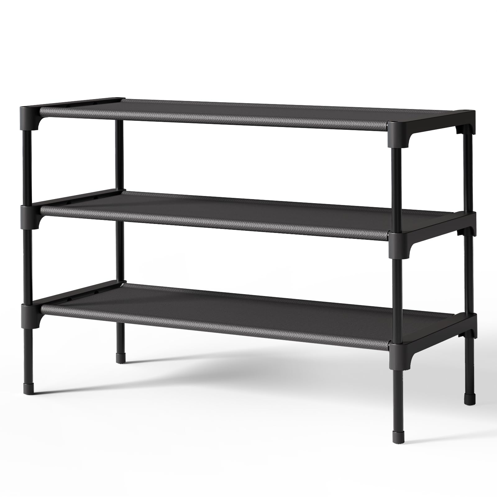 Kitsure Shoe Rack - Premium Non-Woven Shoe Rack Shelf, Shoe Organizer for Closet, Entryway, Garage & Corridor, Sturdy & Durable Long Stackable Shoe Shelves, Medium, Black