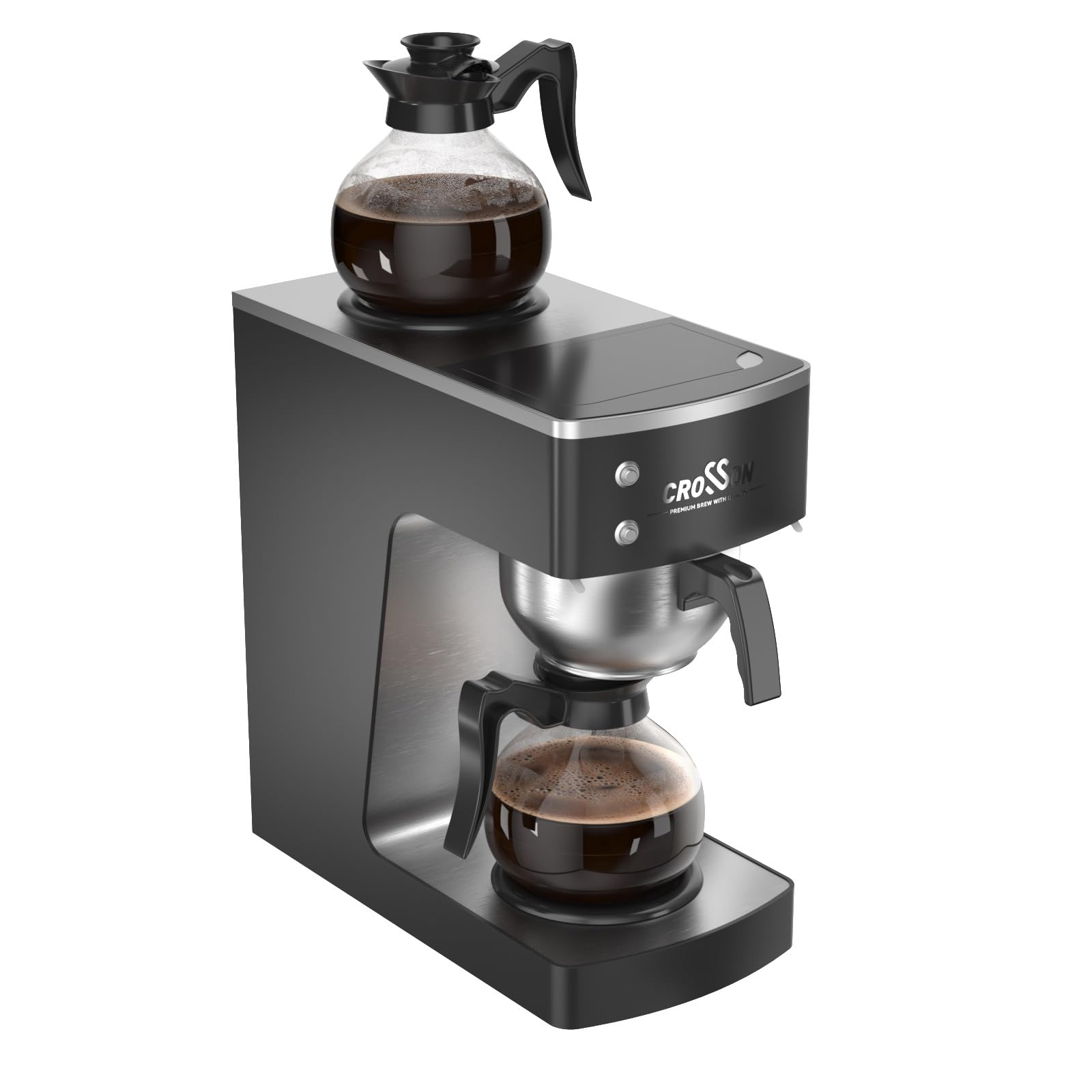 crosson 12 Cup Commercial Drip Coffee Brewer with Upper and Lower Warmer & 2 Glass Decanter,Pour Over Coffee Maker with Easy Clean Fingerprint Free Housing and 304 Stainless Steel Funnel