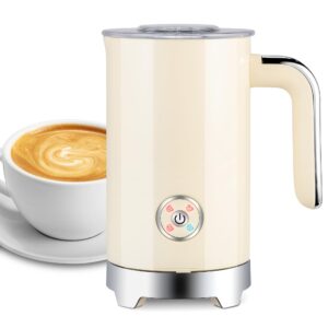 susteas milk frother and steamer, electric 4 in 1 warm and cold foam maker, automatic shut-off frother with two whisks for latte, cappuccino, hot chocolate, 500w, beige, 8oz/240ml