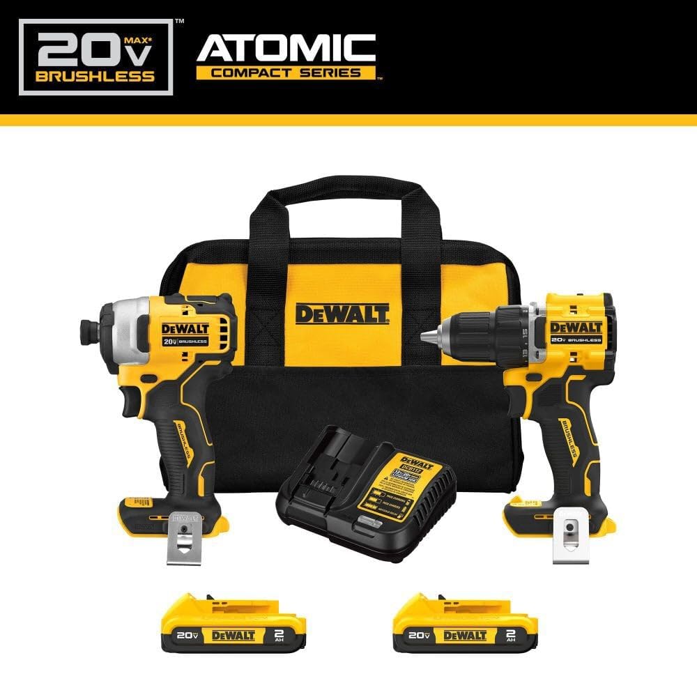 Dewalt DCK225D2 20V MAX ATOMIC Brushless Compact Lithium-Ion 1/2 in. Cordless Drill Driver and 1/4 in. Impact Driver Combo Kit with 2 Batteries (2 Ah)