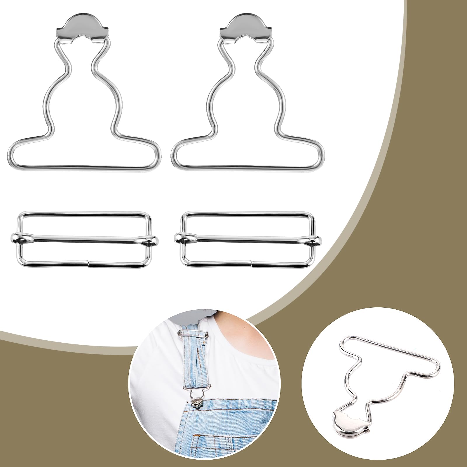 Lusofie 2 Pairs Metal Overall Buckles Suspender Clips Buckle with Rectangle Buckle Adjustable Overall Bib Clips Replacement No-Sew Button for Pants Trousers Jeans Jacket (Silver)