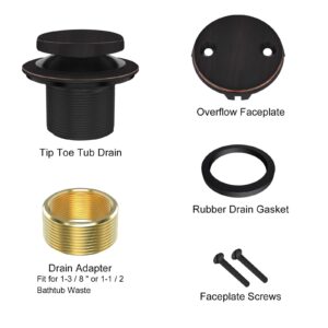 Bathtub Drain Tip Toe Tub Conversion Kit Assembly, Replacement Tub Drain Kit with Two-Hole Overflow Faceplate and Universal Fine/Coarse Thread(Oil Rubbed Bronze)