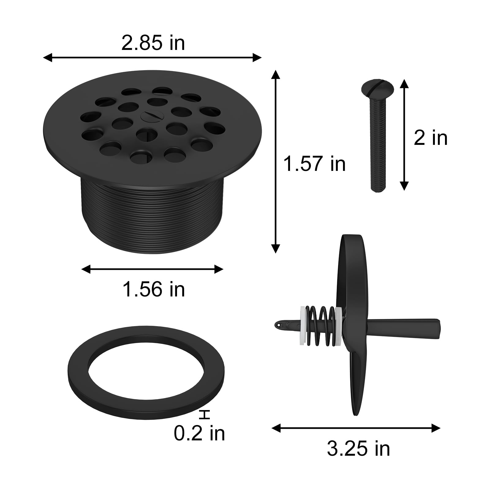 Tub Drain Linkage Assembly with Trip Lever and Strainer Done Cover, Trip Lever Overflow Faceplate Trim Kit with Screws, Fit for Trip Lever Bath Tub Waste and Overflow Drain(Matt Black)