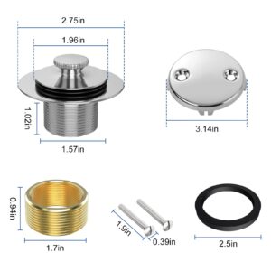 All Brass Bathtub Drain Lift & Turn Tub Trim Set Conversion Kit Assembly, Bathtub Drain Replacement Trim Kit with Two-Hole Overflow Faceplate(Chrome Plated)