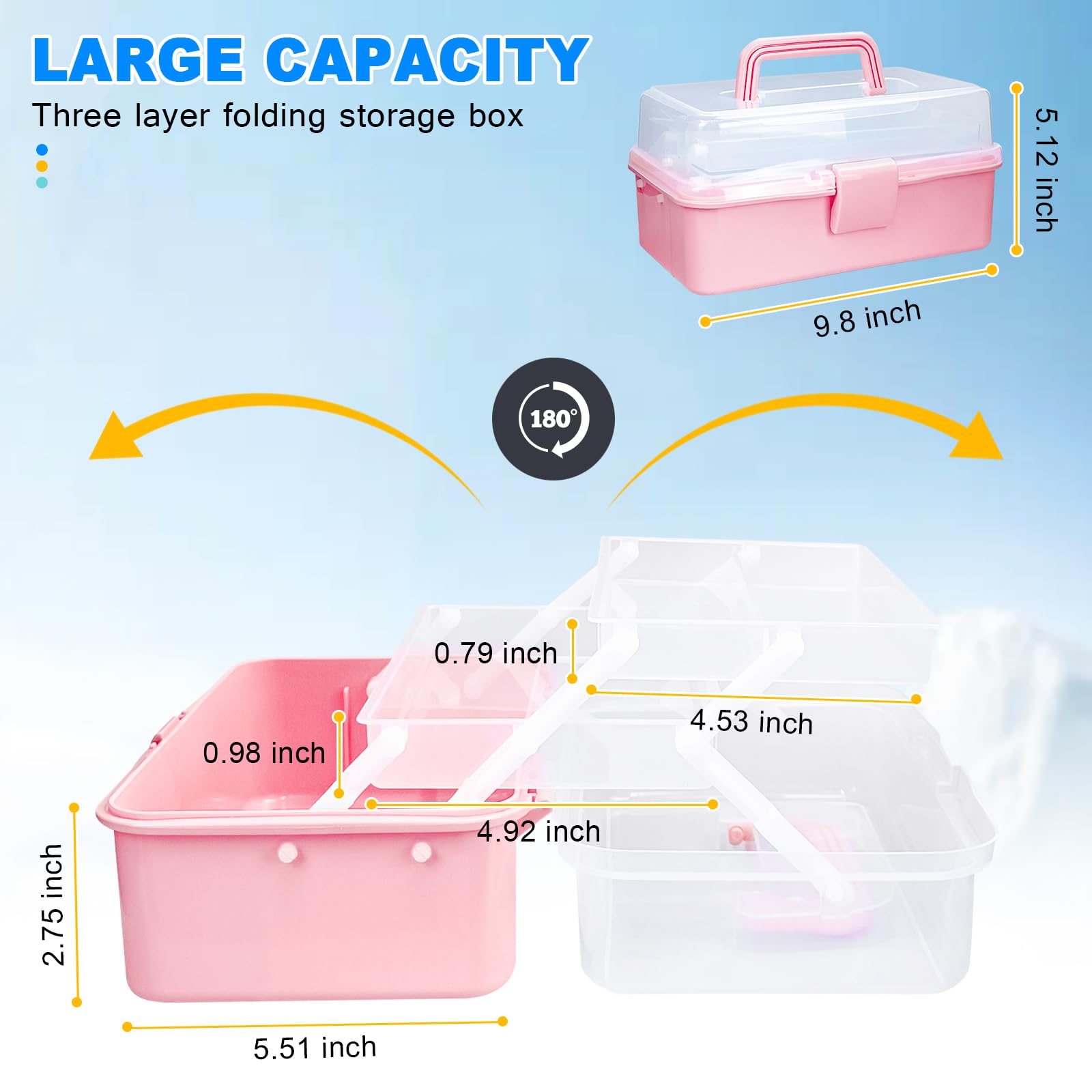 Tackle Box Organizers and Storage,10inch Craft Organizers and Storage,Three-Layer Sewing Box With 2 Trays,Medicine Storage Box With Handle For Nail、Makeup、Diamond Painting、Building Blocks (PINK)