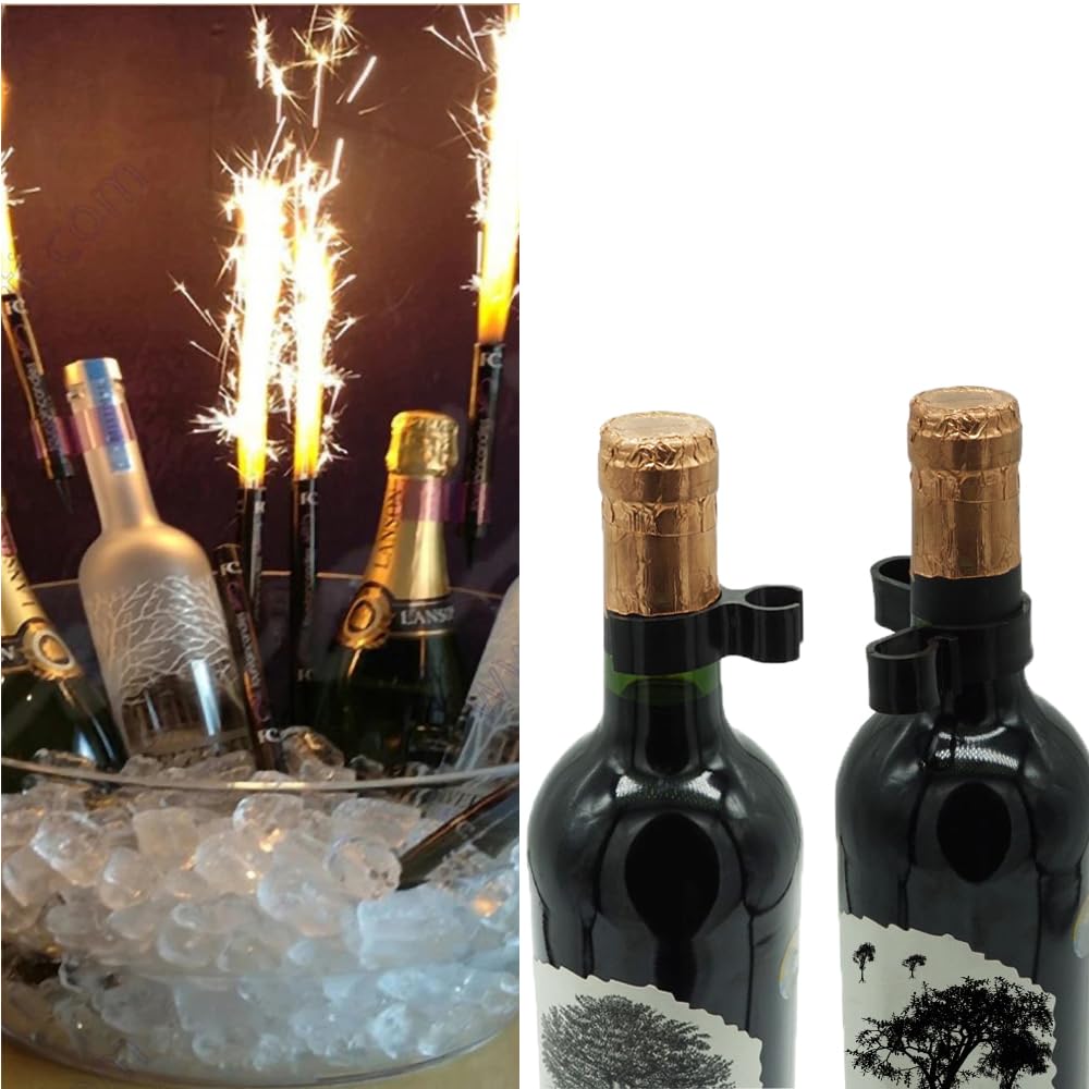 UtySty 16 Pack Champagne Bottle Sparklers Clip Bottles Service Firework Candle Sparkler Safety Clips Holder for Birthday Party Wedding Ceremony Christmas Night Club Anniversaries Single + Double Hole