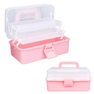 tackle box organizers and storage,10inch craft organizers and storage,three-layer sewing box with 2 trays,medicine storage box with handle for nail、makeup、diamond painting、building blocks (pink)