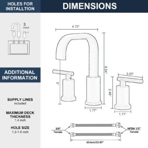 Kroias Matte Black Bathroom Faucet 8 Inch Widespread Bathroom Faucet, Bathroom Faucet for Sink 3 Hole, Waterfall Bathroom Faucet Two Handle Vanity Faucet with Pop-up Drain and cUPC Supply Lines