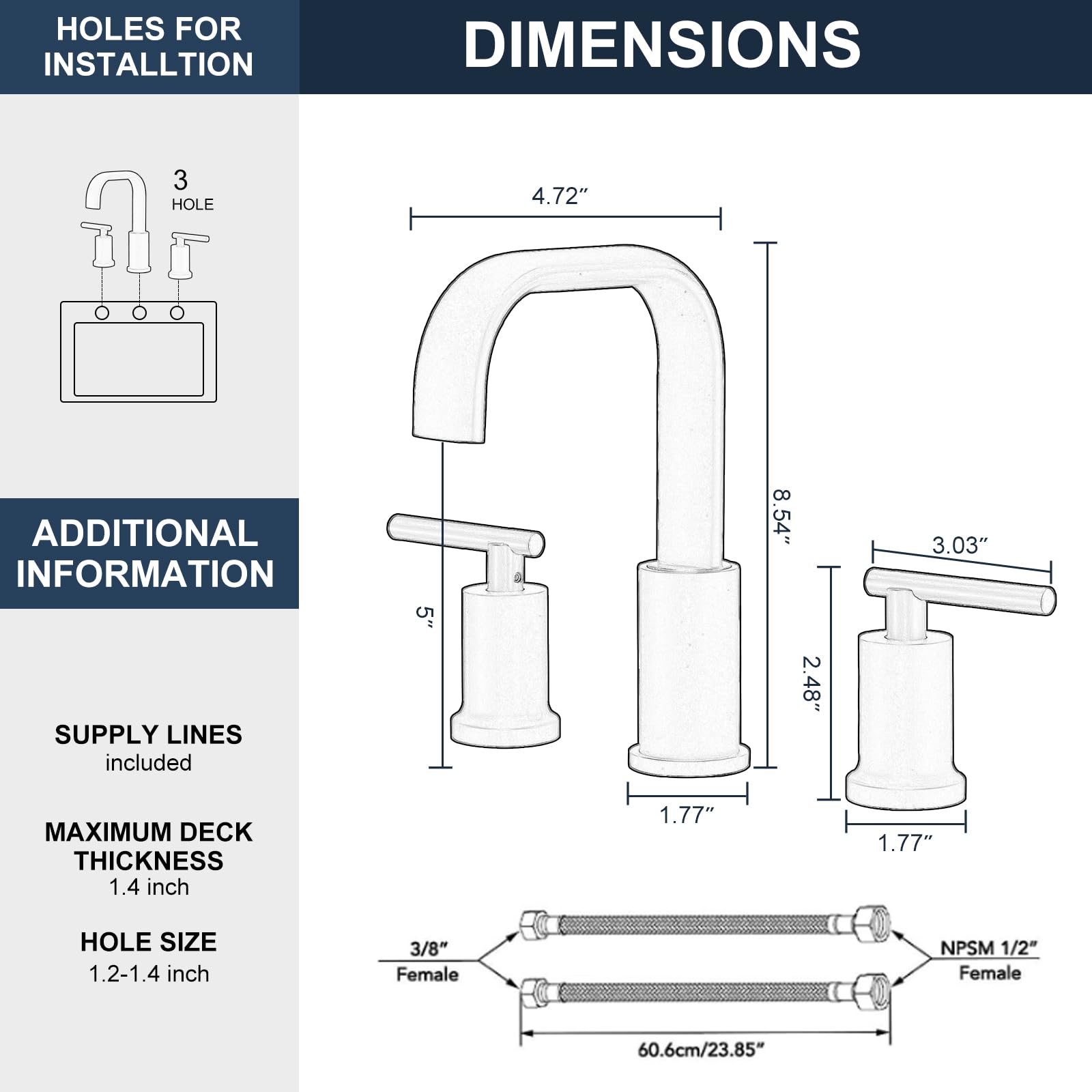 Kroias Matte Black Bathroom Faucet 8 Inch Widespread Bathroom Faucet, Bathroom Faucet for Sink 3 Hole, Waterfall Bathroom Faucet Two Handle Vanity Faucet with Pop-up Drain and cUPC Supply Lines