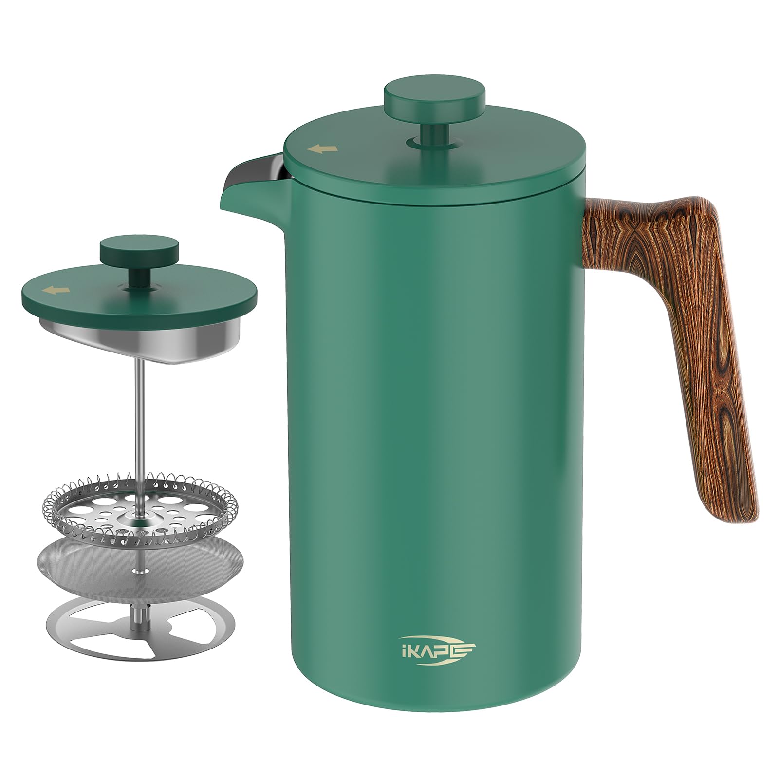 IKAPE French Press Coffee Maker, 34 OZ 304 Stainless Steel Espresso Coffee & Tea Maker with 4 Level Filtration System(Green)