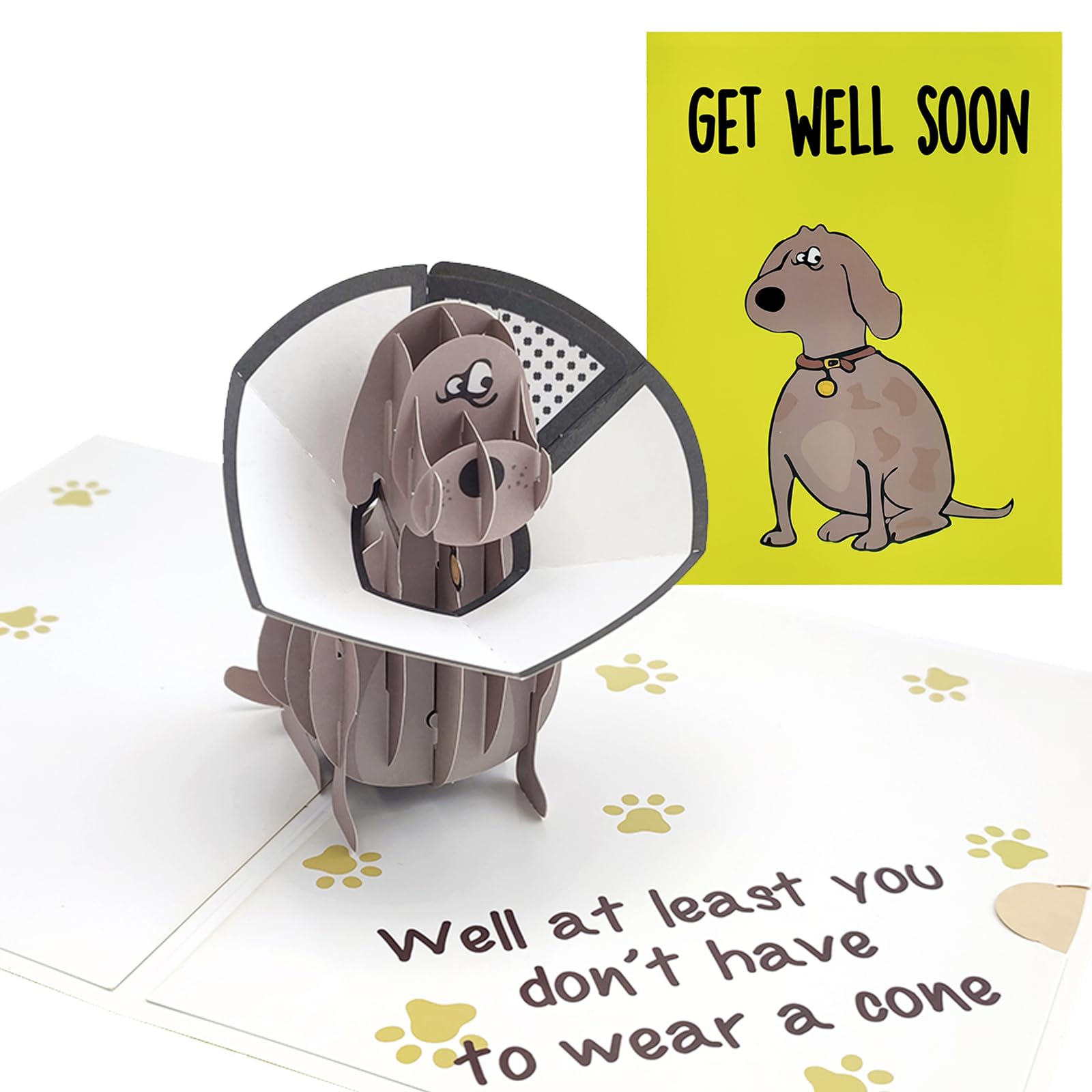 mmuue Funny Pop Up Get Well Soon Card, Humorous 3D Speedy Surgery Recovery Card for Friends Patient, Lovely Sympathy Cards for Men Women, At Least You Don't Have to Wear A Cone, Pug Cone Card