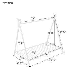 Bellemave Floor Bed Twin Size for Kids, Metal Montessori Floor Bed, Twin House Bed for Kids Girls Boys, Tent Bed, Twin,White