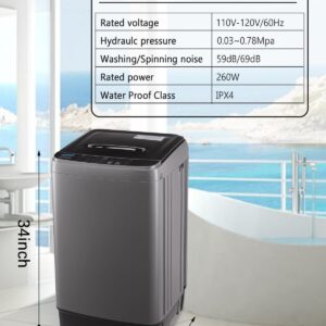 Krib Bling 17.7 lbs Full-Automatic Washing Machine with LED Display, Portable Compact Laundry Washer with Drain Pump, 10 Wash Programs 8 Water Levels, Grey