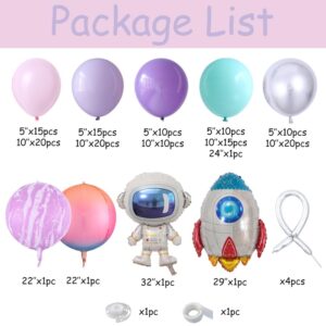 Outer Space Balloon Garland Arch Kit 154Pcs Pink and Purple Latex Balloons with Astronaut,Planet,Rokect Balloons for Universe UFO Outer Space Birthday Party Decorations