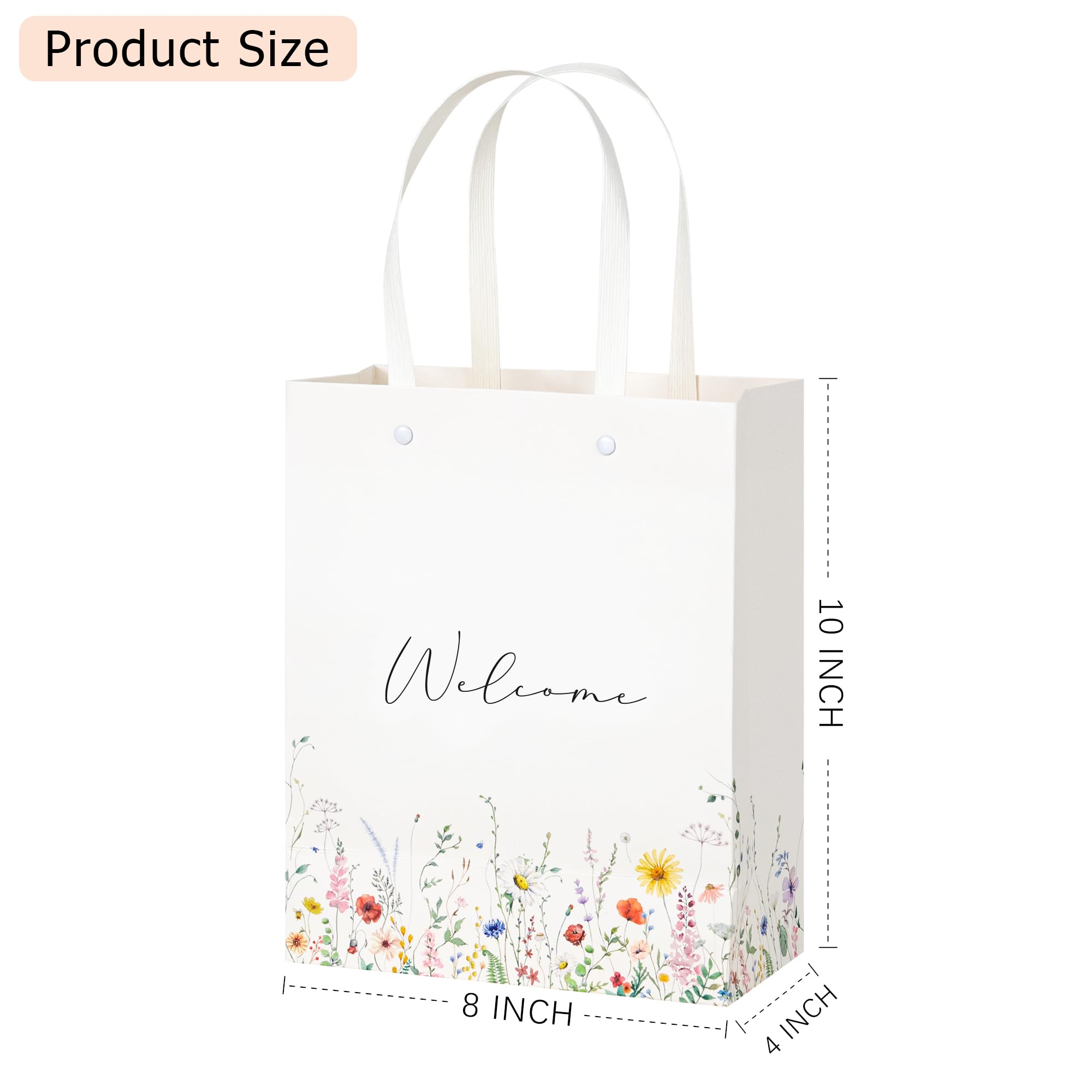 Crisky Wildflower Welcome Bags for Wedding Hotel Guests, Candy Buffet Bags, Wedding Gift Bridal Baby Shower Favor Bags, 10"x8"x4", 25 pcs