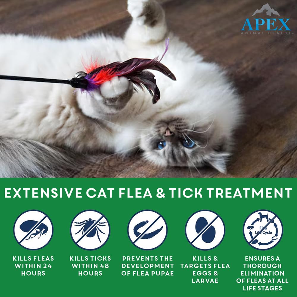 Apex Plus Cat Flea and Tick Treatment | 6-Month Supply, Over 1.5 lbs | Flea Treatment for Cats | 24-Hour Activation, Waterproof, 30-Day Protection