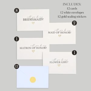 apearrie 12 Will You Be My Bridesmaid Card Set- 8 Bridesmaid Proposal Card, 2 Maid of Honor Cards, 1 Matron of Honor Card, 1 Flower Girl Card- Bridesmaid Proposal Cards with Gold Stickers