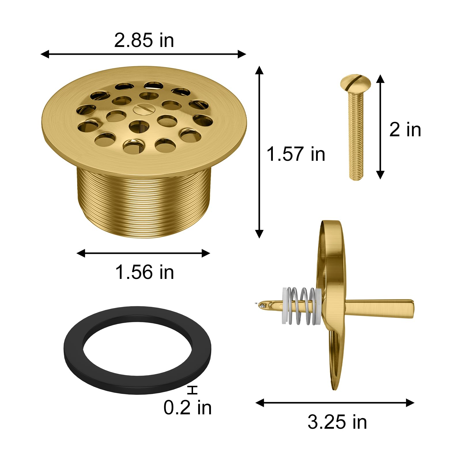 Trip Lever Tub Trim Kit Set With Two Hole Trip Lever Overflow Face Plate, Grid Tub Drain Kit, Bathtub Drain Assembly Stopper Kit, Overflow and Matching Screws(Brushed Gold)