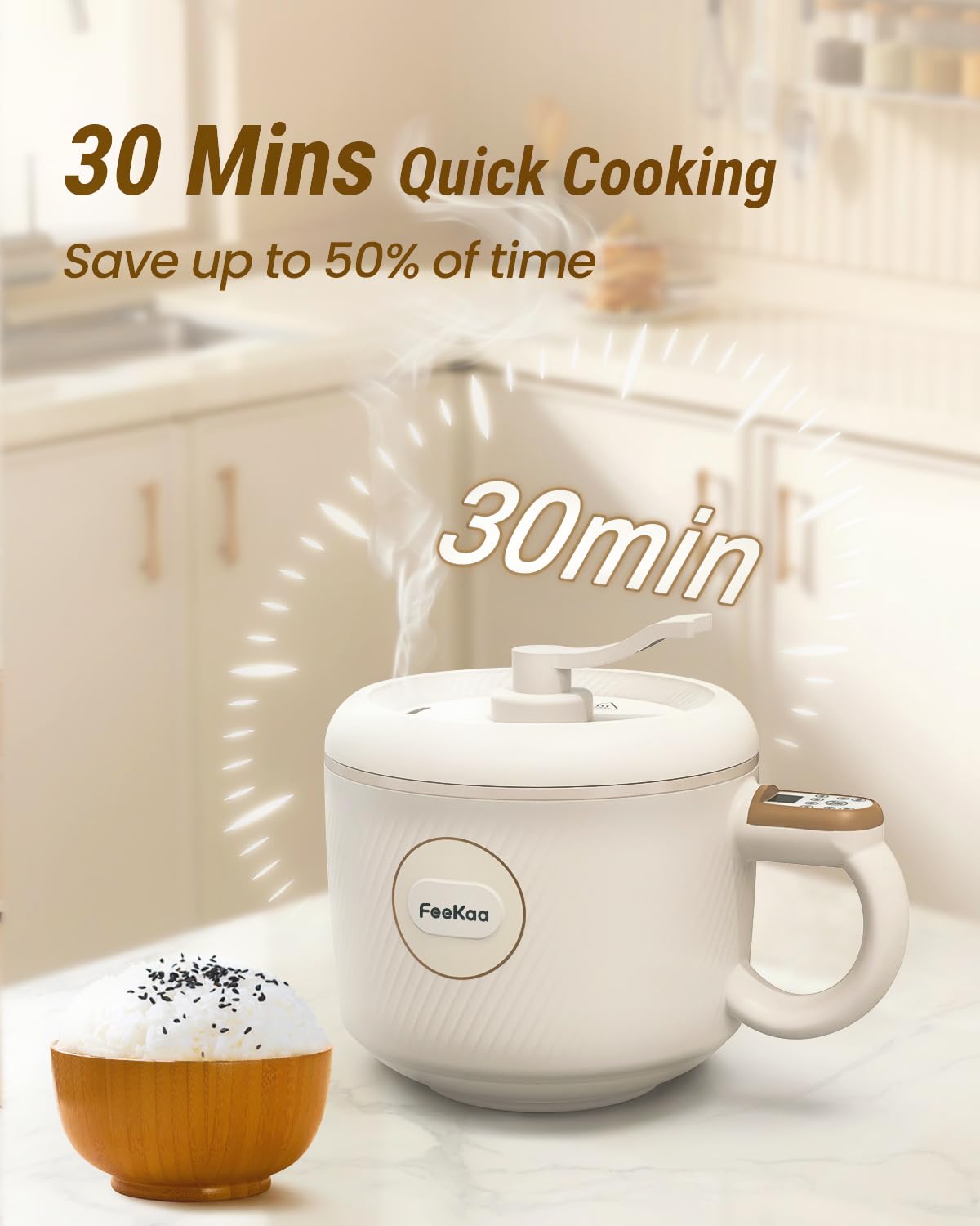 Feekaa Rice Cooker, Poetable Rice Cooker Small 1.2L, Mini Removable Electric Rice Cooker for 1-2 people, 6 Modes Rice Cooker for White Rice, Brown Rice, Stew, Ramen, Porridge, Hot Pot