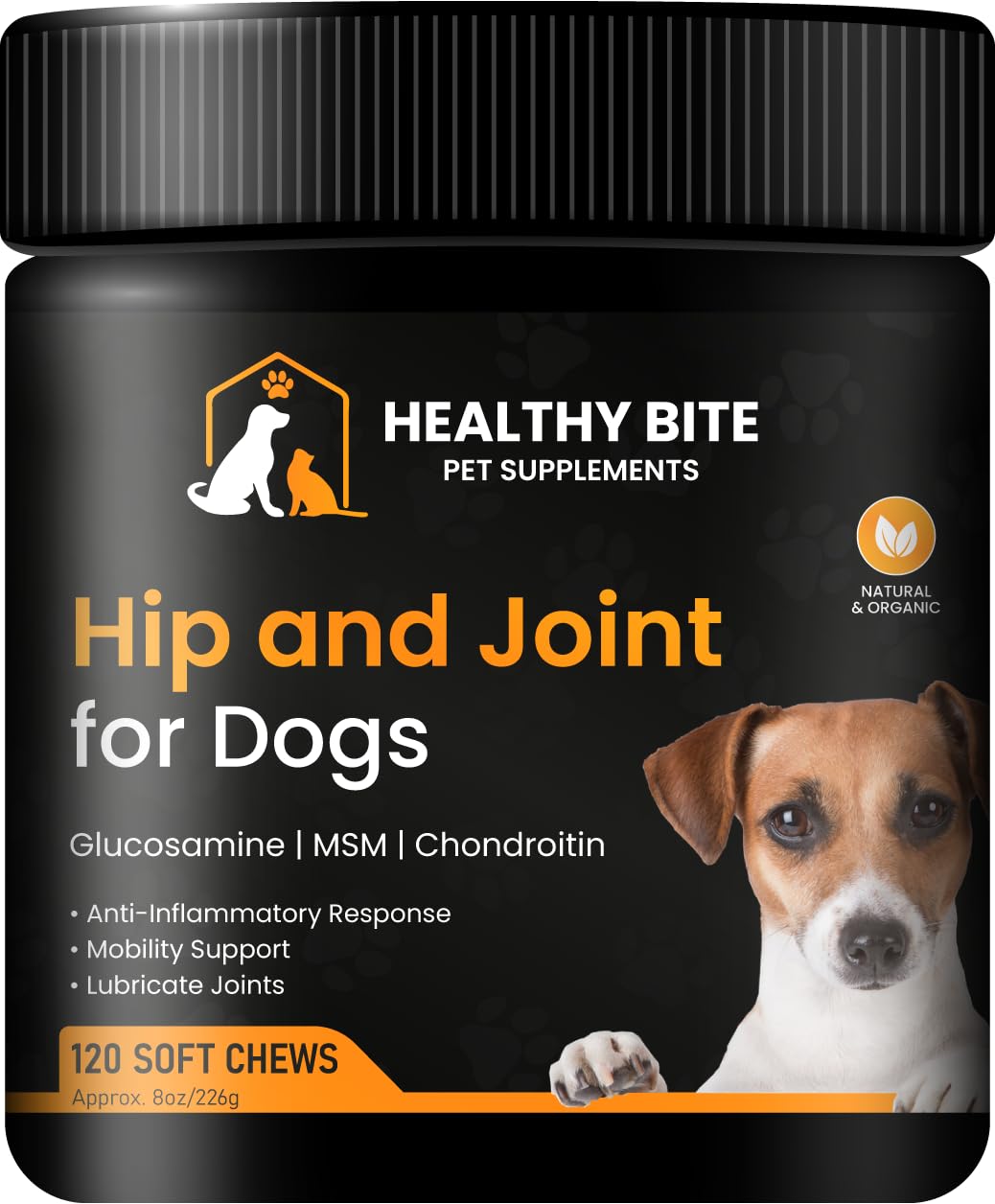 Healthy Bite Hip and Joint Supplement for Dogs - Glucosamine Chondroitin for Dogs Senior Dog Supplements - MSM, Turmeric Mobility Support, Dog Arthritis Pain Relief - Made in USA - 120 Count